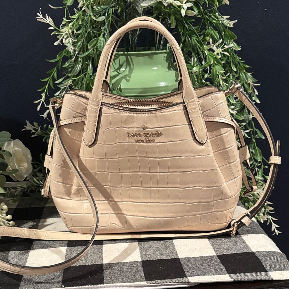 kate spade Beige Croc-Embossed Leather Satchel